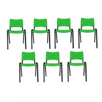 Kit 7 Cadeiras Iso Para Escola Escritório Comércio Verde Base Preto - 1