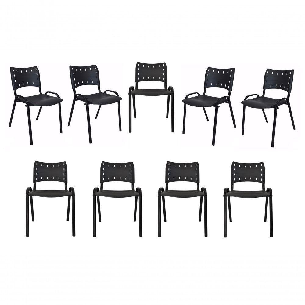 Kit 9 Cadeiras Iso Para Escola Escritório Comércio Preta Base Preta - 1