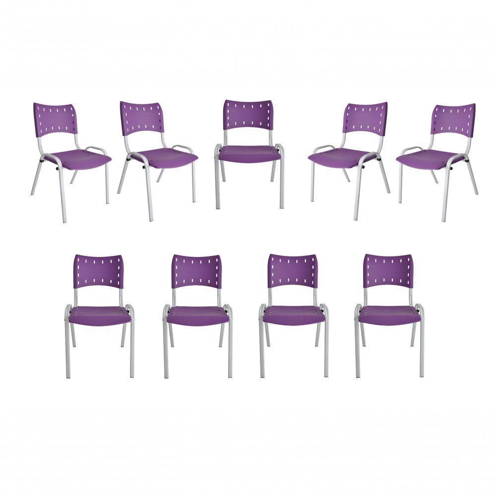 Kit 9 Cadeiras Iso Para Escola Escritório Comércio Roxa Base Branca - 1