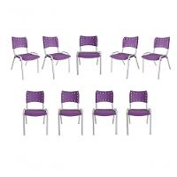 Kit 9 Cadeiras Iso Para Escola Escritório Comércio Roxa Base Branca - 1