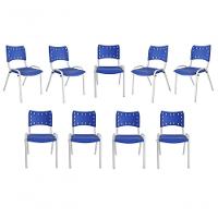 Kit 9 Cadeiras Iso Para Escola Escritório Comércio Azul Base Branca - 1