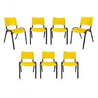 Kit 7 Cadeiras Iso Para Escola Escritório Comércio Amarela Base Preta - 1