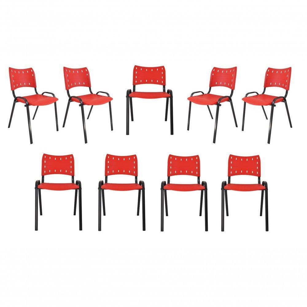 Kit 9 Cadeiras Iso Para Escola Escritório Comércio Vermelha Base Preta - 1