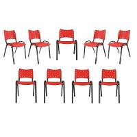 Kit 9 Cadeiras Iso Para Escola Escritório Comércio Vermelha Base Preta - 1