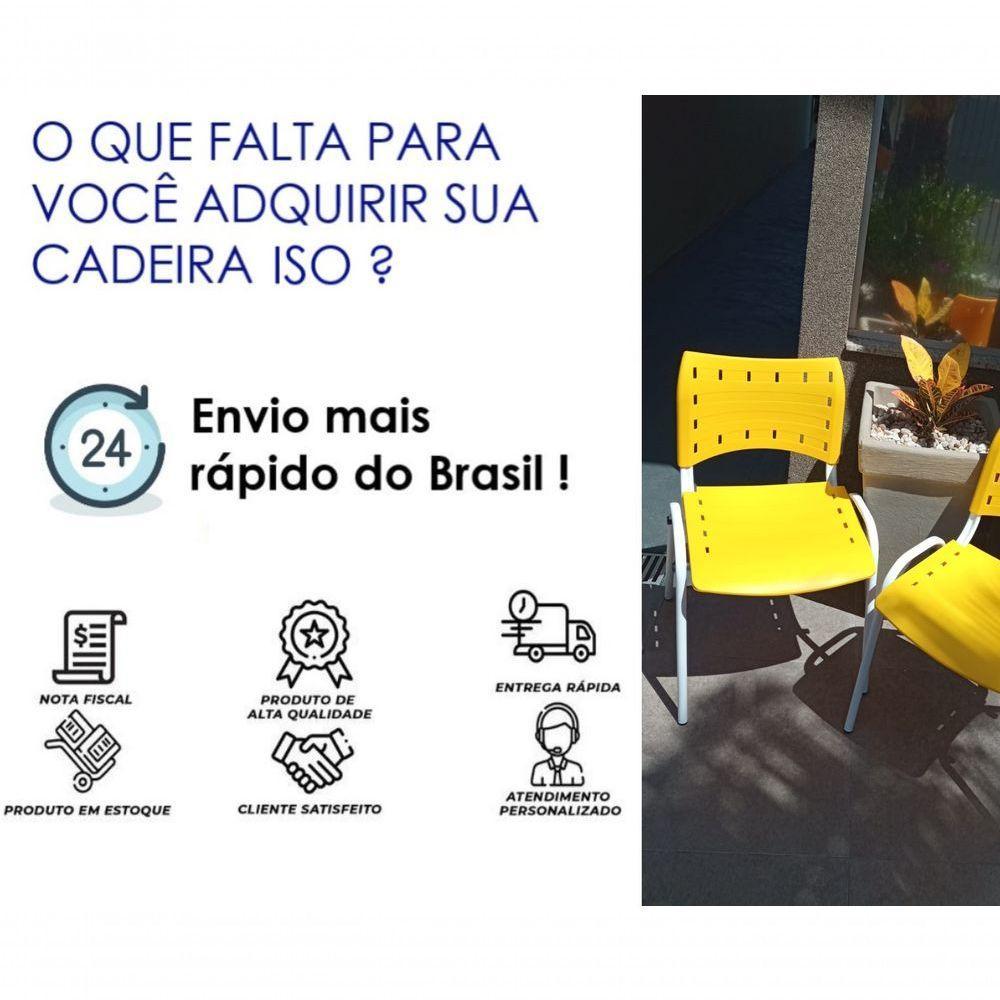 Kit 8 Cadeiras Iso Para Escola Escritório Comércio Amarela Base Branca - 5