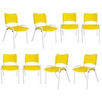 Kit 8 Cadeiras Iso Para Escola Escritório Comércio Amarela Base Branca - 1