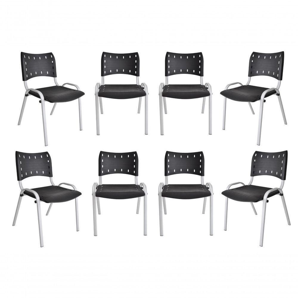 Kit 8 Cadeiras Iso Para Escola Escritório Comércio Preta Base Branca - 1