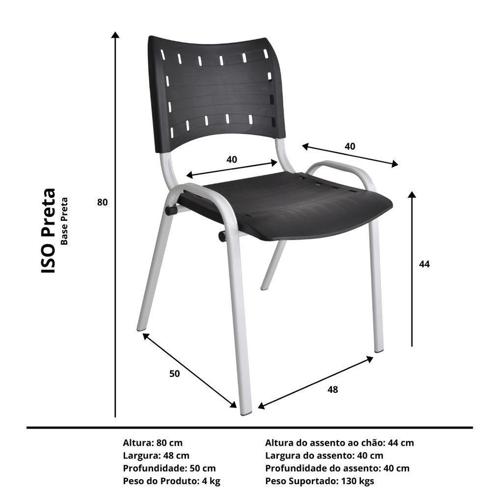 Kit 8 Cadeiras Iso Para Escola Escritório Comércio Preta Base Branca - 5