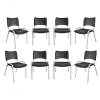 Kit 8 Cadeiras Iso Para Escola Escritório Comércio Preta Base Branca - 1