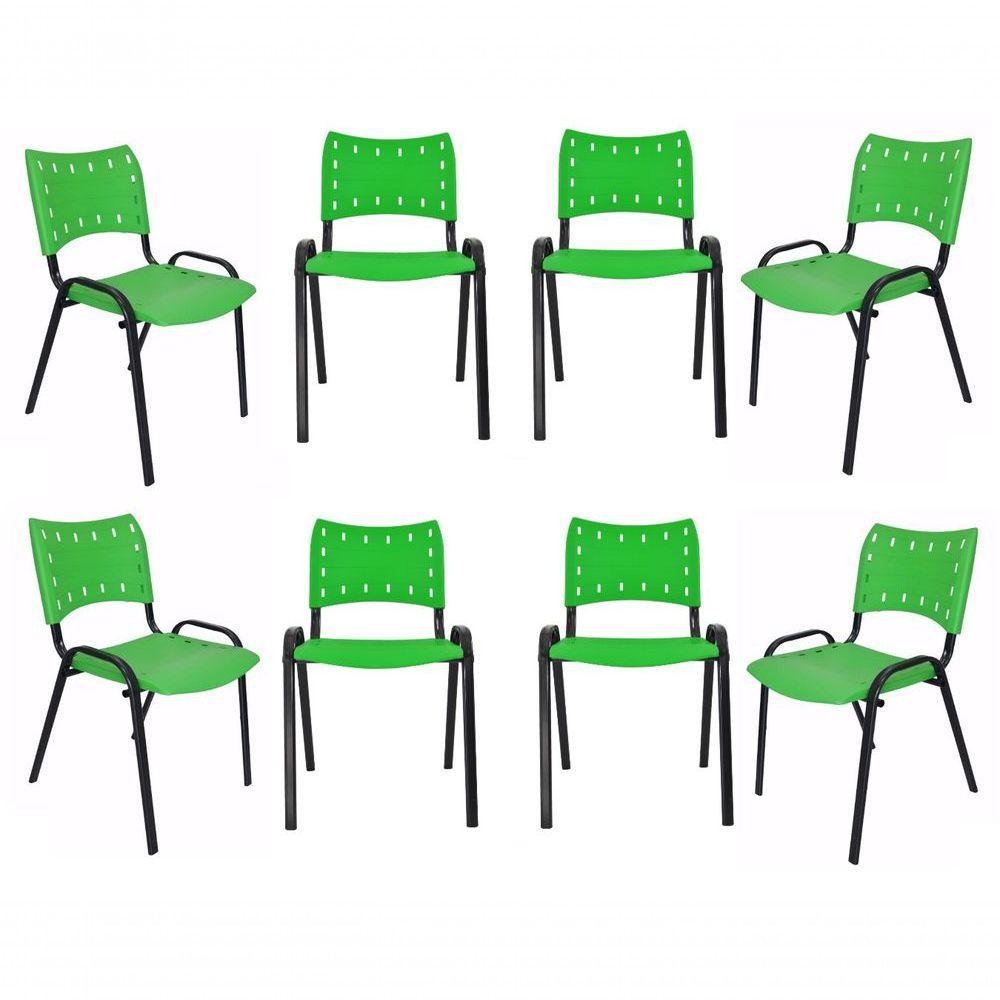 Kit 8 Cadeiras Iso Para Escola Escritório Comércio Verde Base Preta - 1
