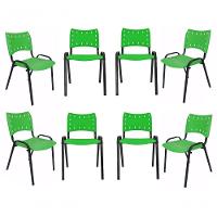 Kit 8 Cadeiras Iso Para Escola Escritório Comércio Verde Base Preta - 1