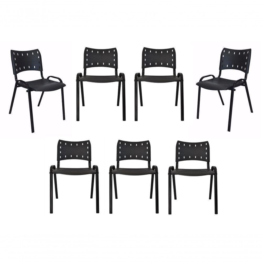 Kit 7 Cadeiras Iso Para Escola Escritório Comércio Preta Base Preta - 1