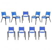 Kit 9 Cadeiras Iso Para Escola Escritório Comércio Azul Base Preta - 1