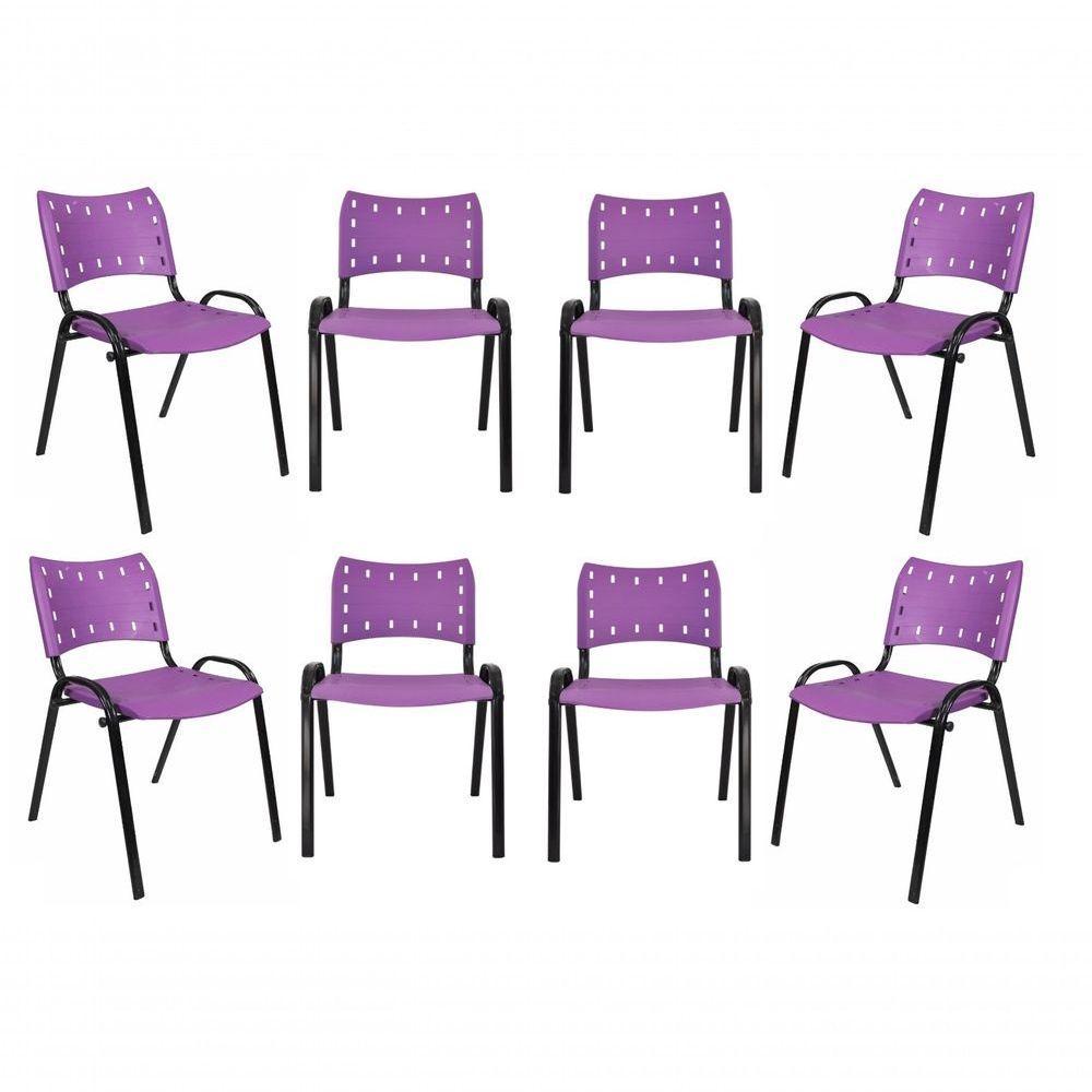 Kit 8 Cadeiras Iso Para Escola Escritório Comércio Roxa Base Preta - 1