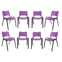 Kit 8 Cadeiras Iso Para Escola Escritório Comércio Roxa Base Preta - 1
