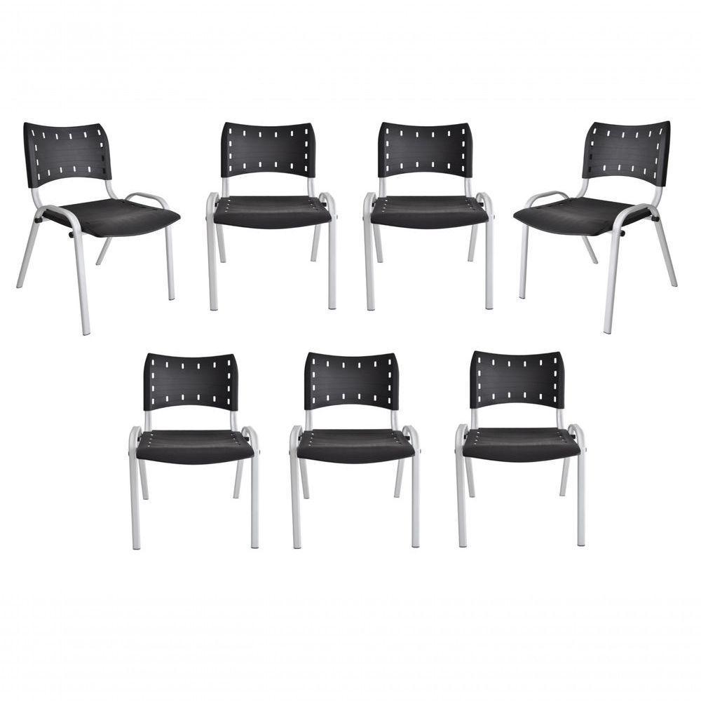 Kit 7 Cadeiras Iso Para Escola Escritório Comércio Preta Base Branca - 1