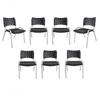 Kit 7 Cadeiras Iso Para Escola Escritório Comércio Preta Base Branca - 1