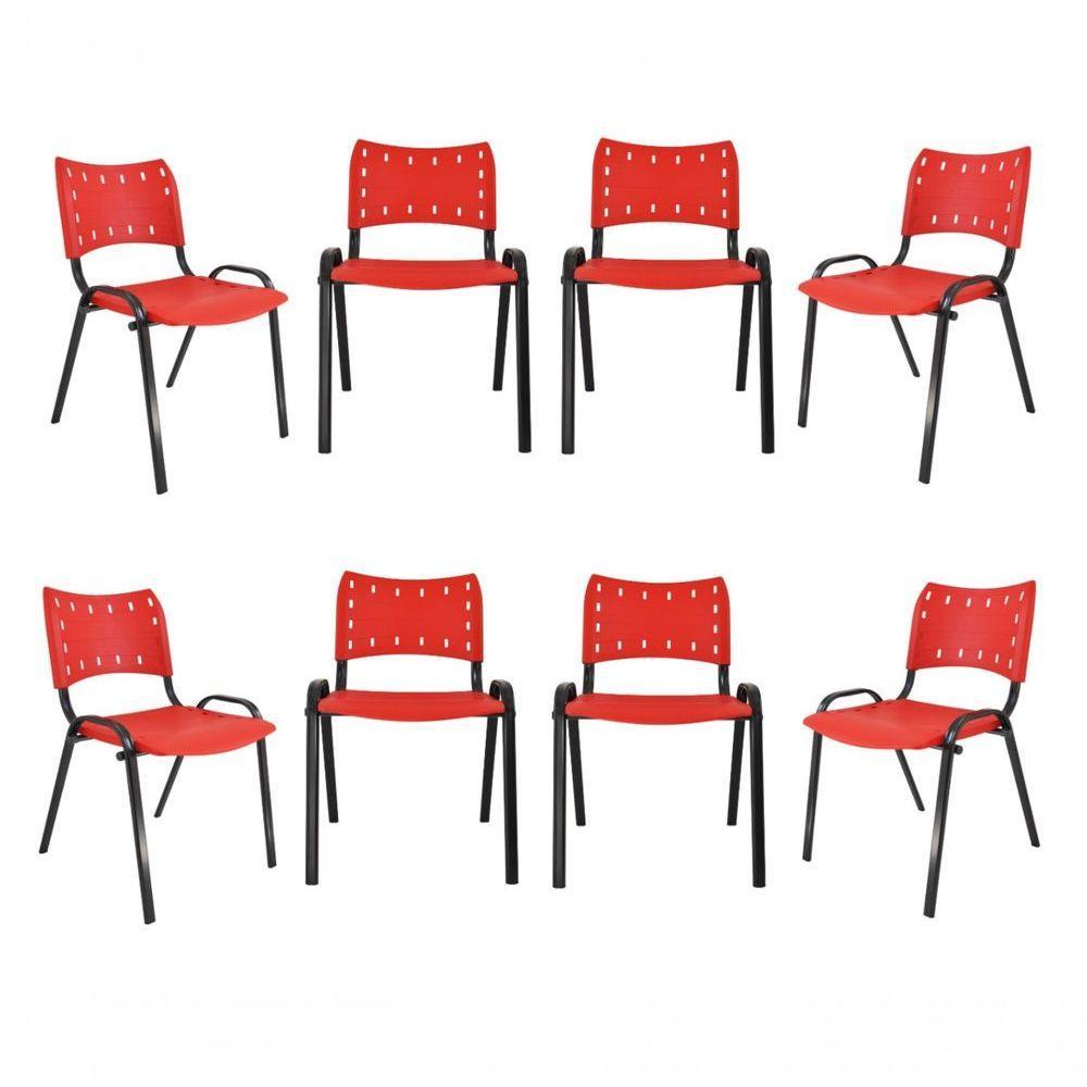 Kit 8 Cadeiras Iso Para Escola Escritório Comércio Vermelha Base Preta - 1