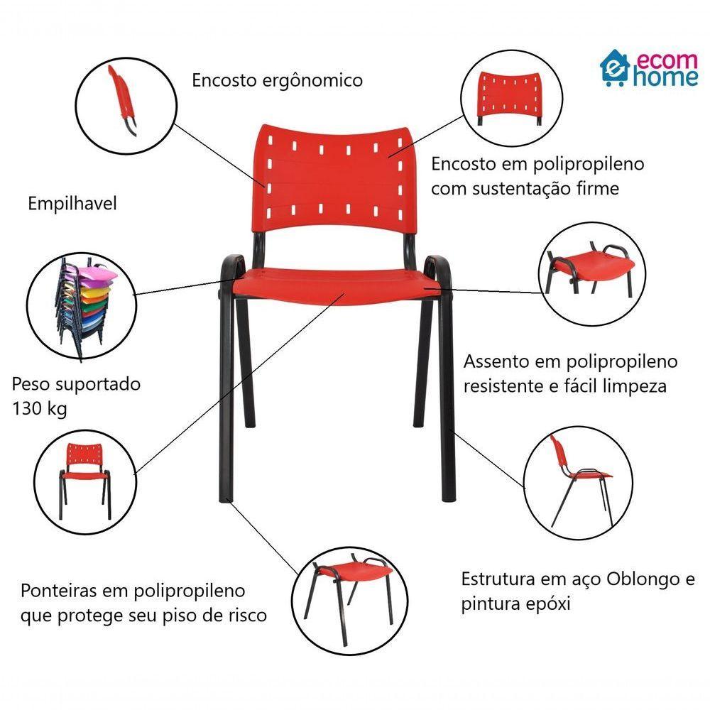 Kit 8 Cadeiras Iso Para Escola Escritório Comércio Vermelha Base Preta - 2