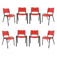 Kit 8 Cadeiras Iso Para Escola Escritório Comércio Vermelha Base Preta - 1