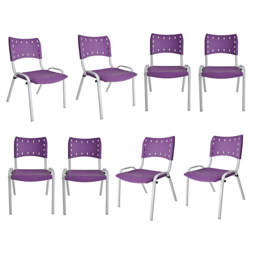 Kit 8 Cadeiras Iso Para Escola Escritório Comércio Roxa Base Branca - 1