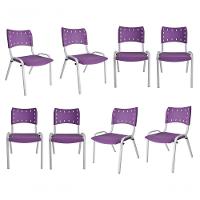 Kit 8 Cadeiras Iso Para Escola Escritório Comércio Roxa Base Branca - 1