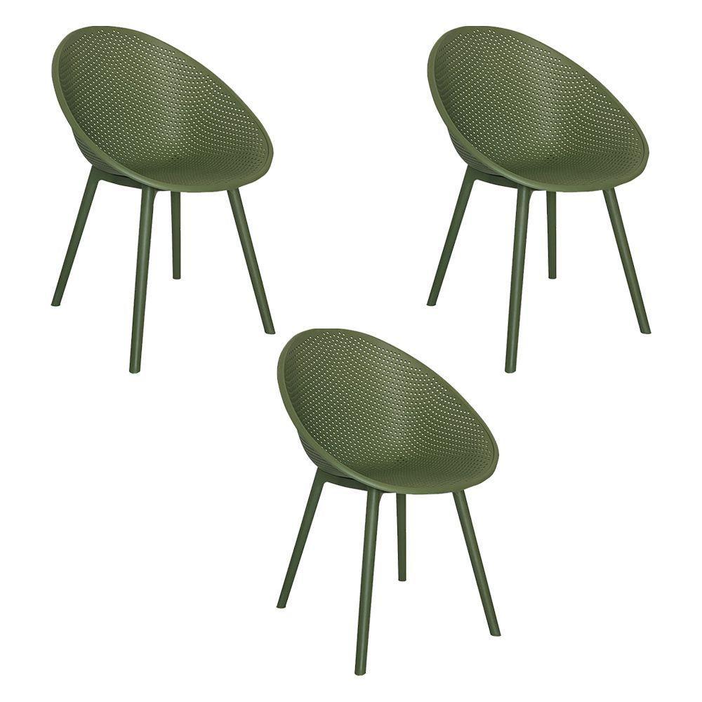 Kit 3 Cadeiras área Externa De Pp Marina Com Base Desmontável Verde G56 - Gran Belo - 1