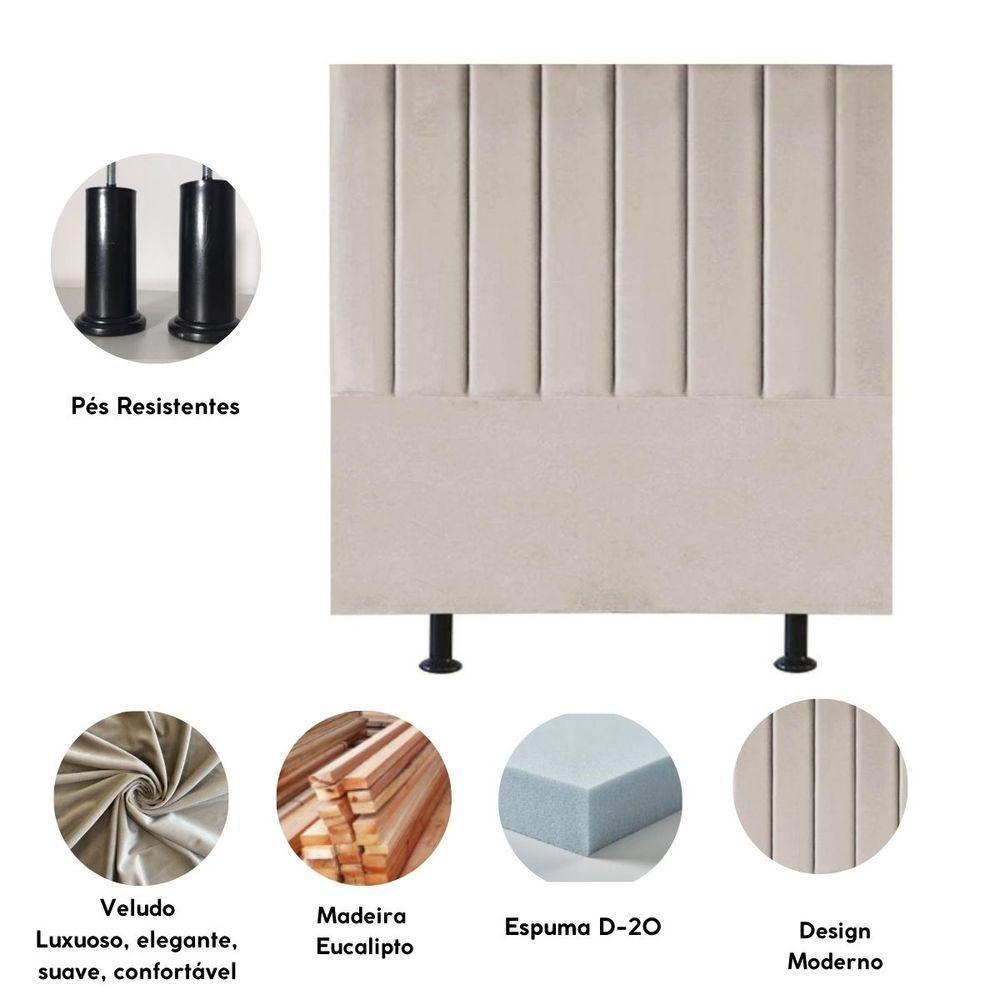 Cabeceira Estofada De Cama Casal 140 Cm Sara Veludo E Frame Cor:bege - 5