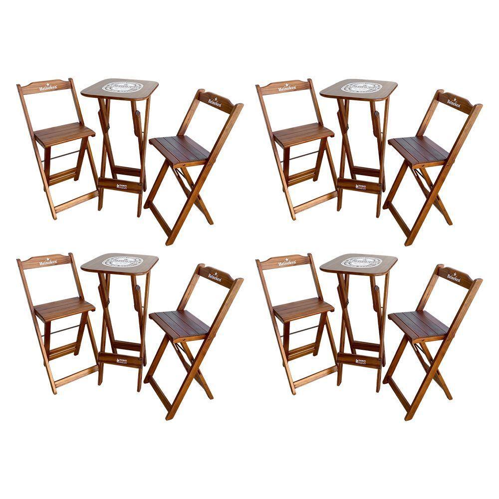 Kit 4 Conjuntos Bistrô Mesa Com 2 Banquetas Dobráveis De Madeira Personalizada Hei - Imbuia Marrom - 1