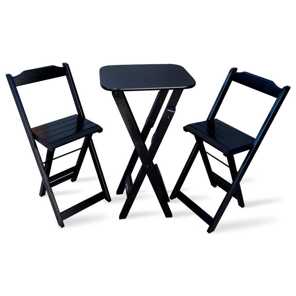 Jogo Dobravel Bistro Com 2 Banquetas - Preto - Cor: Preto - 1