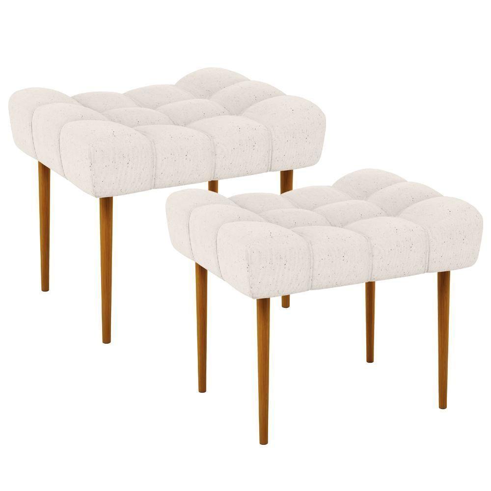 Kit 02 Puffs Para Sala De Estar Requinte L02 Linho Cru - 1