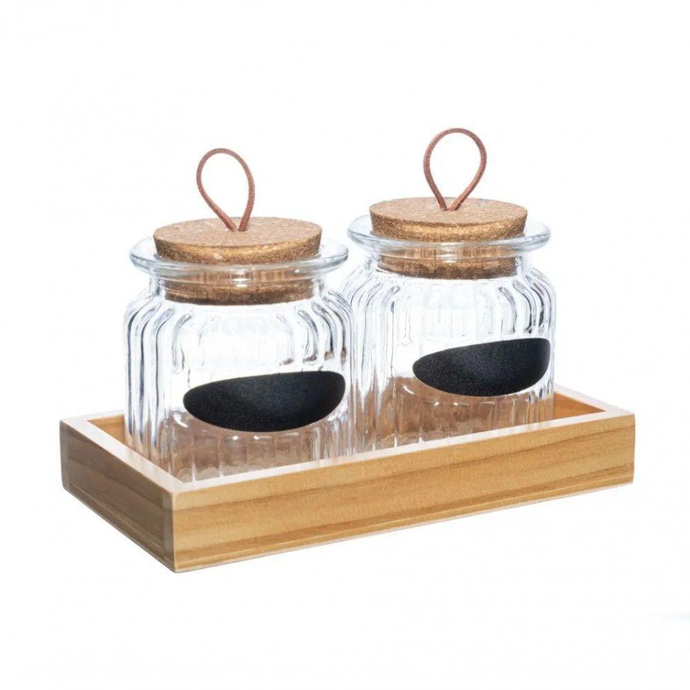 Conjunto 2 Porta Mantimentos Com Tampa E Suporte 260 Ml Lyor - 1