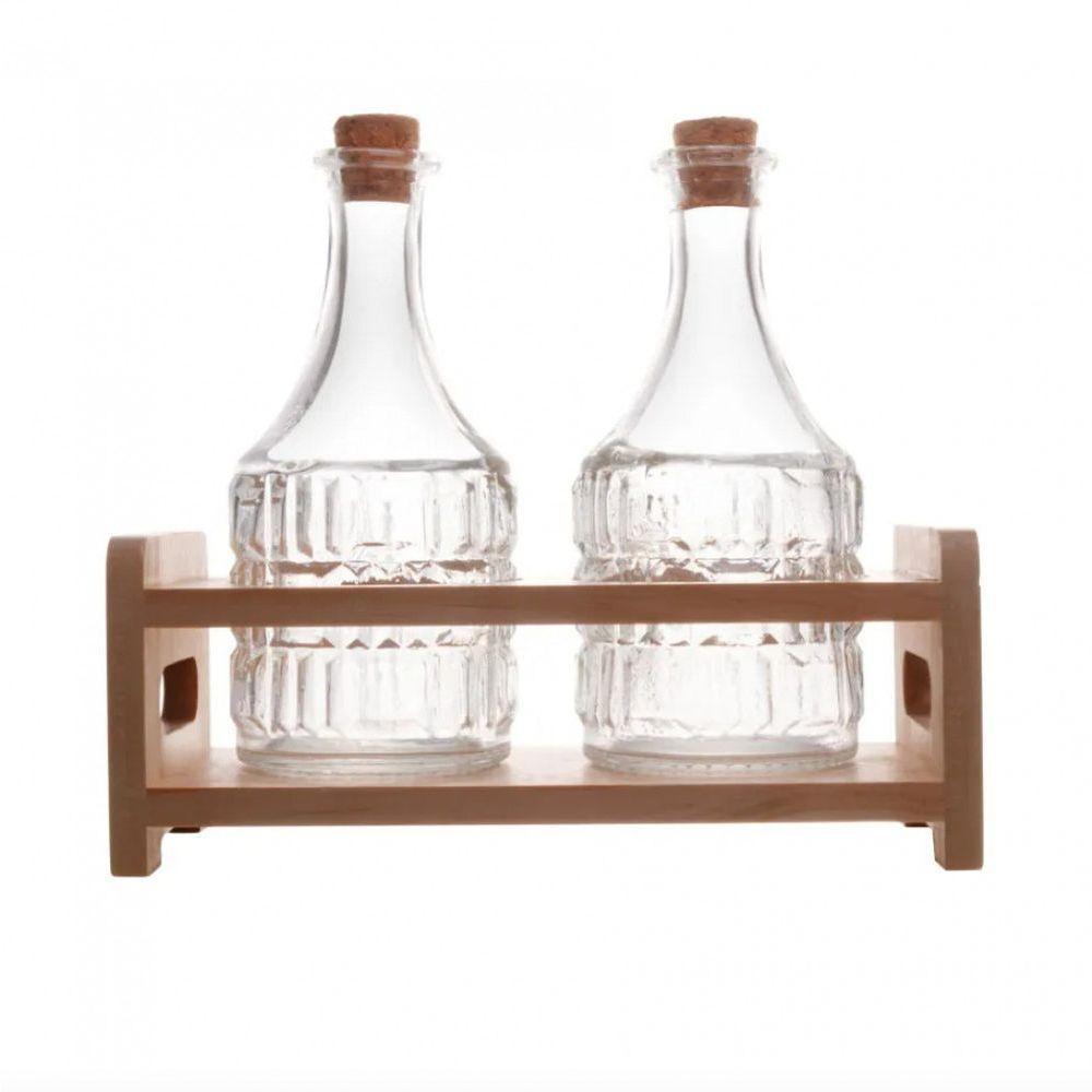 Conjunto 2 Garrafas De Azeite Suporte Em Madeira 180ml Lyor - 1