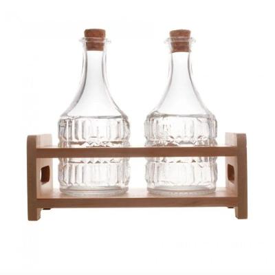 Conjunto 2 Garrafas De Azeite Suporte Em Madeira 180ml Lyor