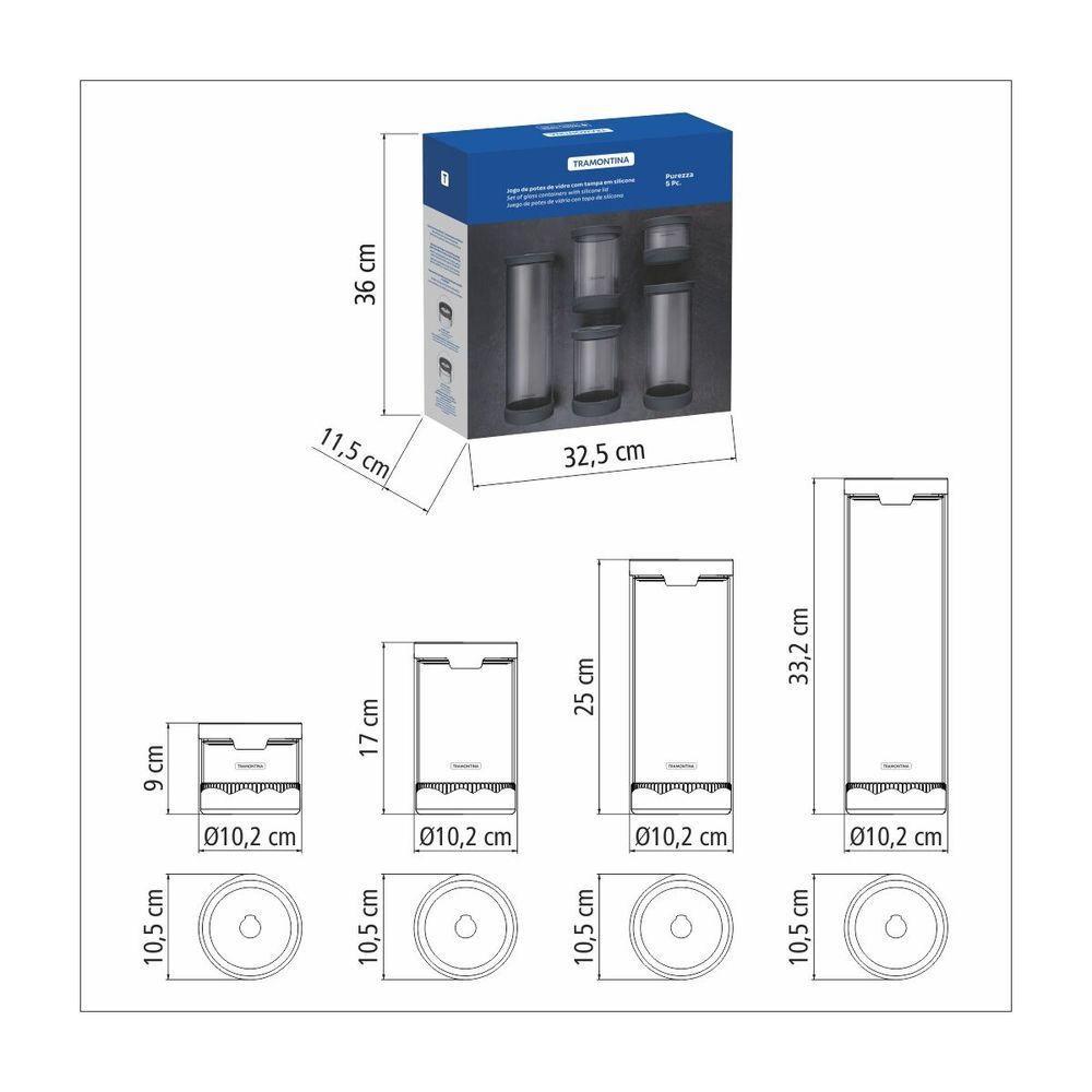 Jogo De Potes De Vidro Herméticos Tramontina Purezza Em Borosilicato Com Tampa - 4