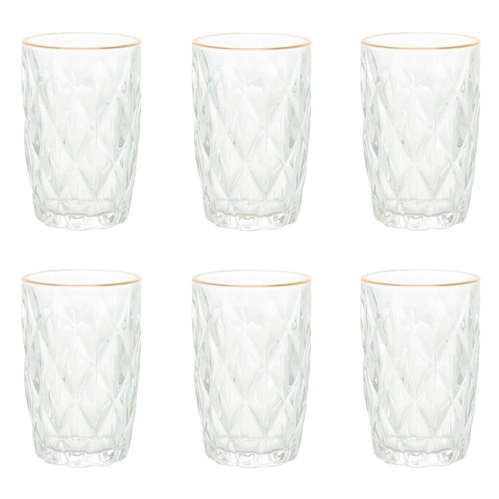 Conjunto De Copos De Vidro Com Fio De Ouro Para água 6 Peças 350 Ml Diamonds Lyor - 1