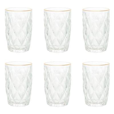 Conjunto de Copos para Água Diamonds Vidro Fio de Ouro 350ML 6 Peças Lyor