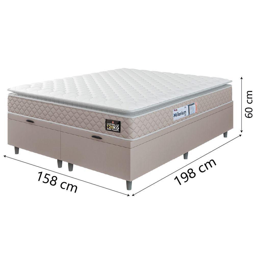 Cama Box Baú Casal Queen Colchão Espuma D33 Pillow Top Millenium 158x198x60cm Suede Bege/branco - 4