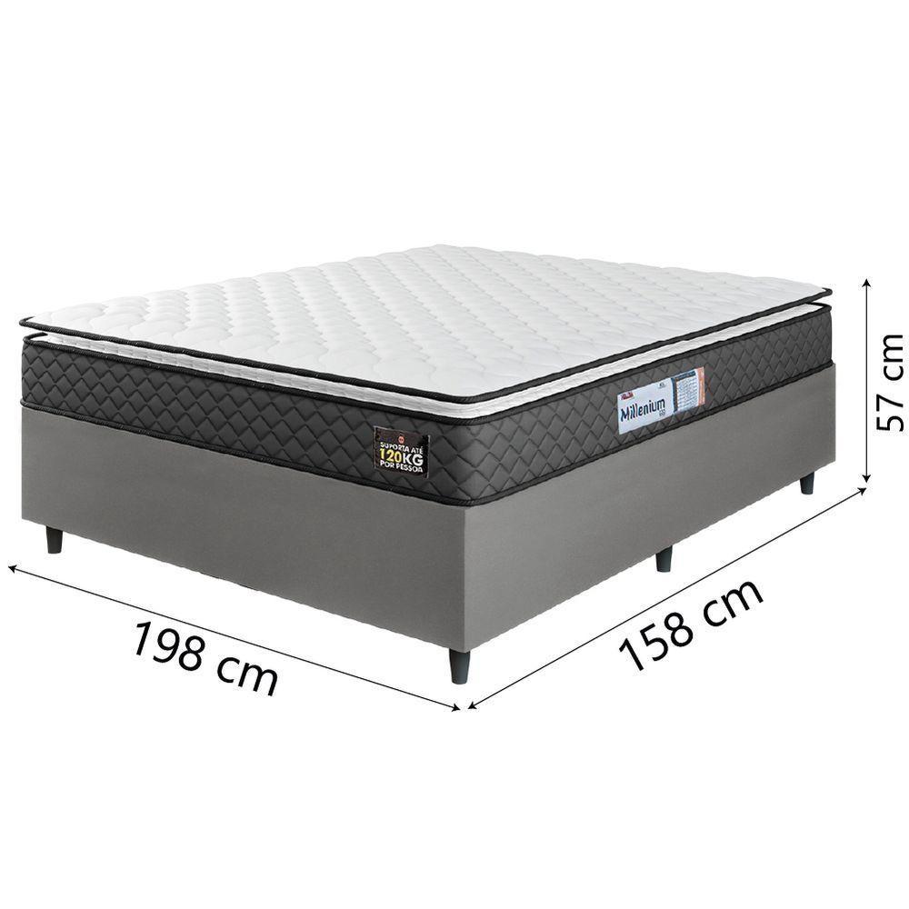 Cama Box Casal Queen Colchão Espuma D33 Pillow Top Millenium 158x198x57cm Suede Cinza/branco Hellen - 4
