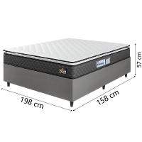 Cama Box Casal Queen Colchão Espuma D33 Pillow Top Millenium 158x198x57cm Suede Cinza/branco Hellen