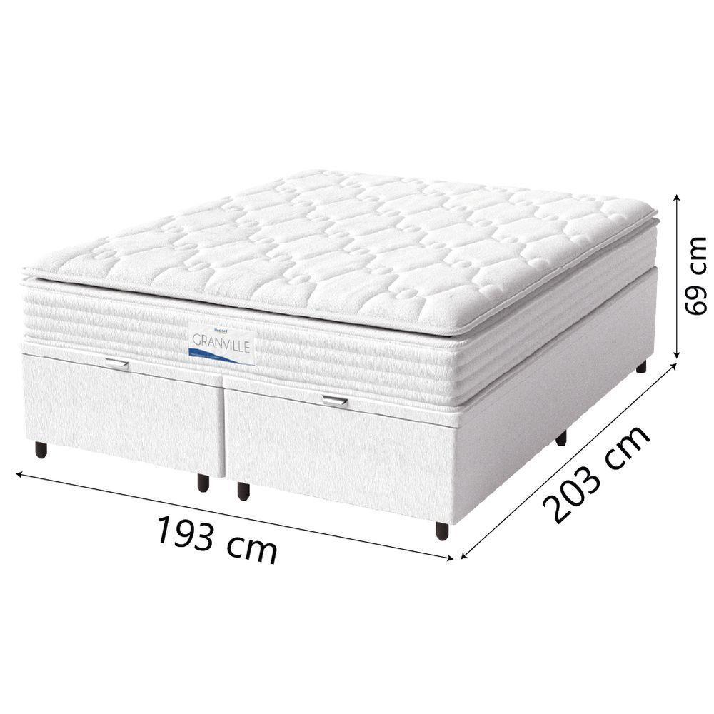 Cama Box Baú Casal King Colchão Molas Ensacadas Granville Com Pillow 193x203x69cm Branco - 4