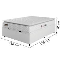 Cama Box Baú Casal Colchão Espuma D33 Pillow Top New Millenium 138x188x60cm Branco Hellen