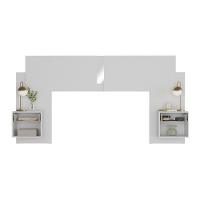 Cabeceira Casal/queen Com Espelhos E 2 Mesas De Cabeceira 232cm Multimóveis Mp4324 Branco Branco - 3