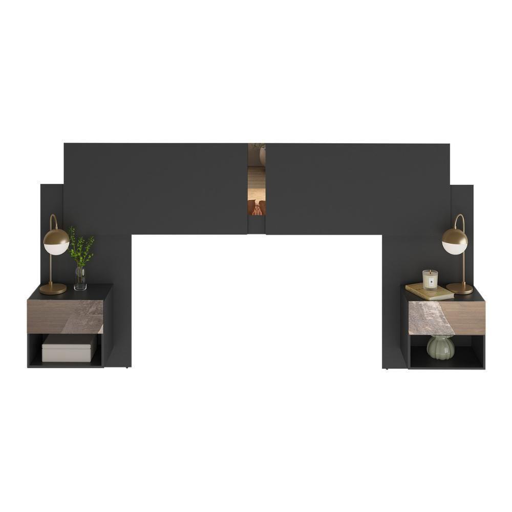 Cabeceira Casal/queen Com Espelhos E 2 Mesas De Cabeceira 232cm Multimóveis Mp4324 Preto Preto - 1