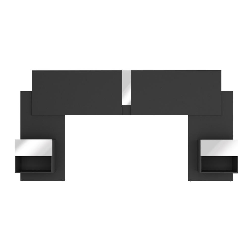 Cabeceira Casal/queen Com Espelhos E 2 Mesas De Cabeceira 232cm Multimóveis Mp4324 Preto Preto - 6