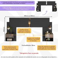 Cabeceira Casal/queen Com Espelhos E 2 Mesas De Cabeceira 232cm Multimóveis Mp4324 Preto Preto - 2