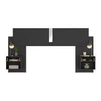 Cabeceira Casal/queen Com Espelhos E 2 Mesas De Cabeceira 232cm Multimóveis Mp4324 Preto Preto - 7