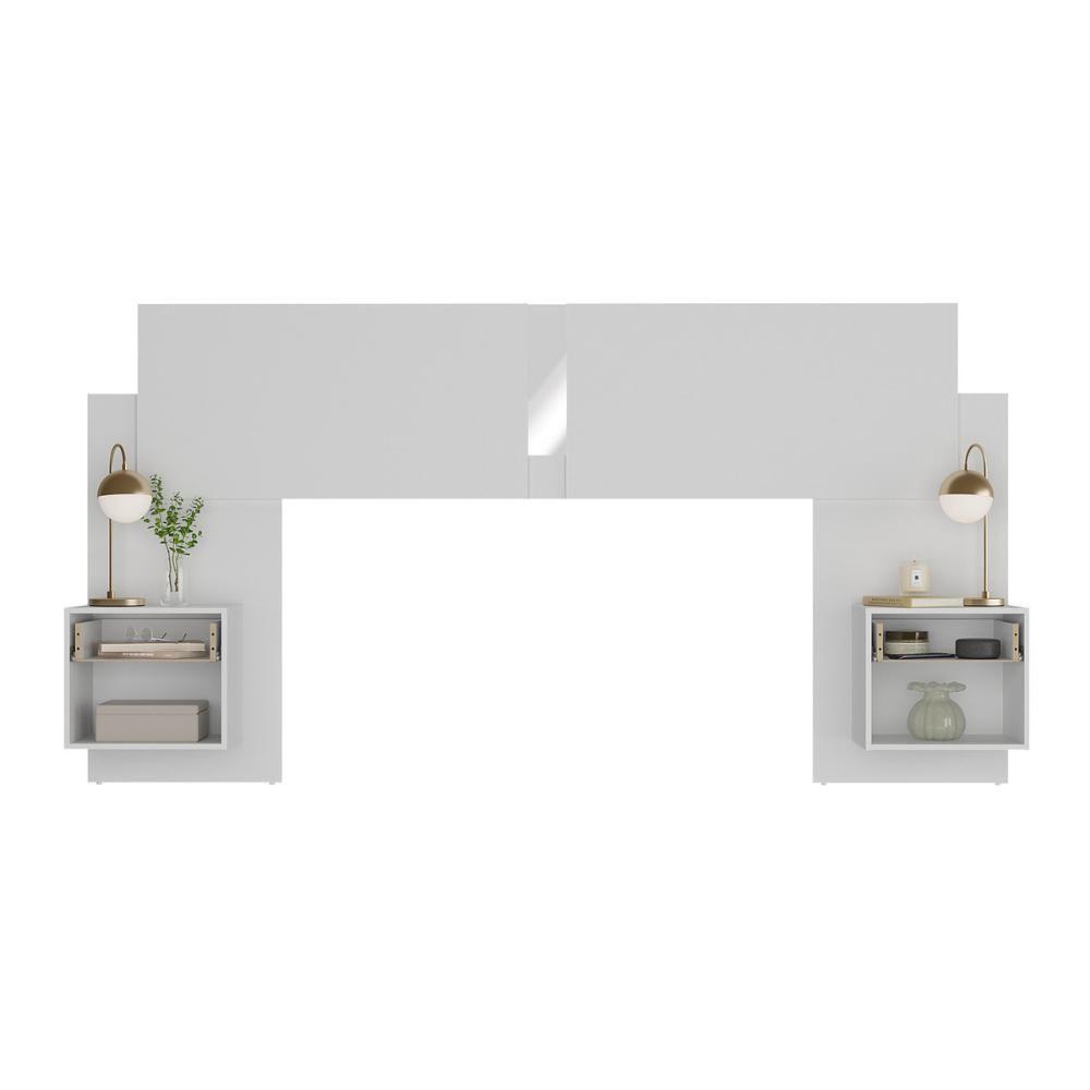 Cabeceira Casal/queen Com Espelhos E 2 Mesas De Cabeceira 232cm Multimóveis Mp4326 Branco Branco - 3