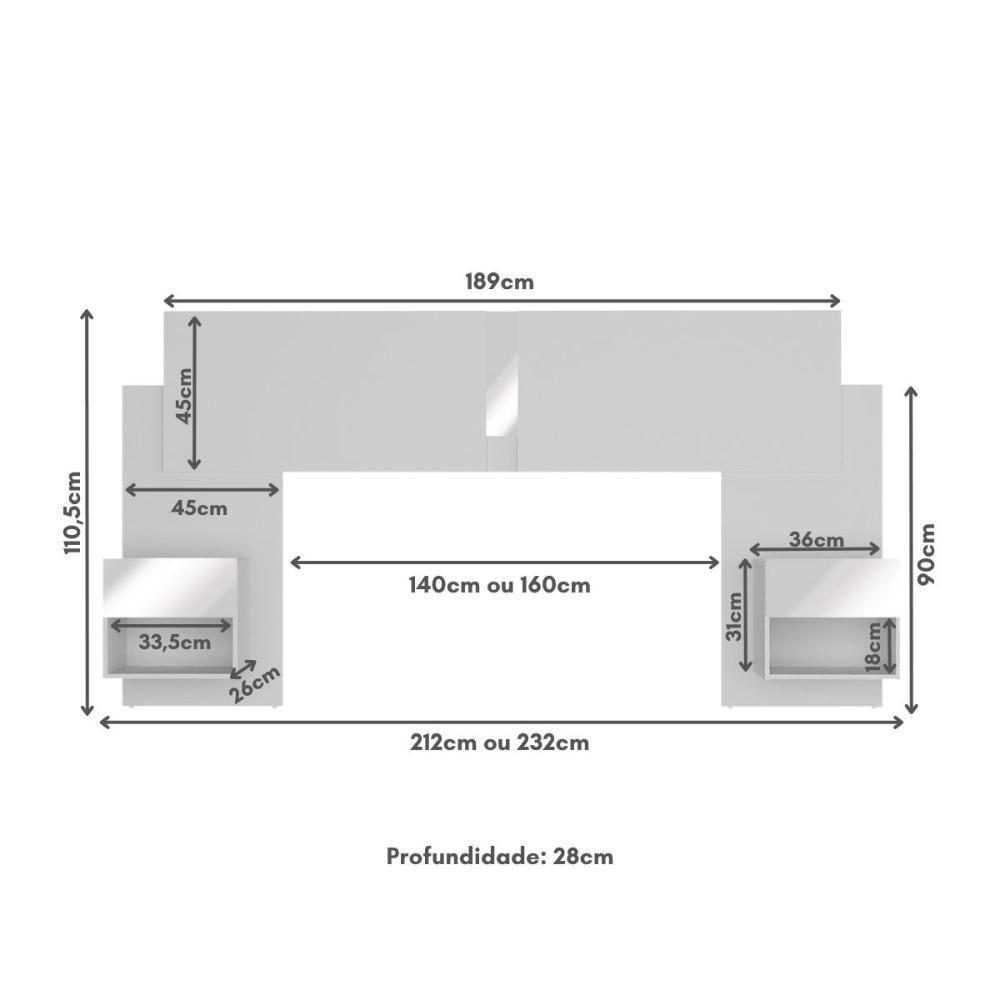 Cabeceira Casal/queen Com Espelhos E 2 Mesas De Cabeceira 232cm Multimóveis Mp4326 Branco Branco - 4