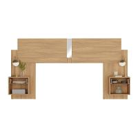 Cabeceira Casal/queen Com Espelhos E 2 Mesas De Cabeceira 232cm Multimóveis Mp4326 Madeirado Madeirado - 3